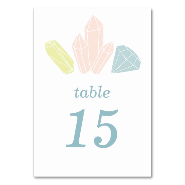Gem Stones Elegant Pastel Wedding Table Number (Front)