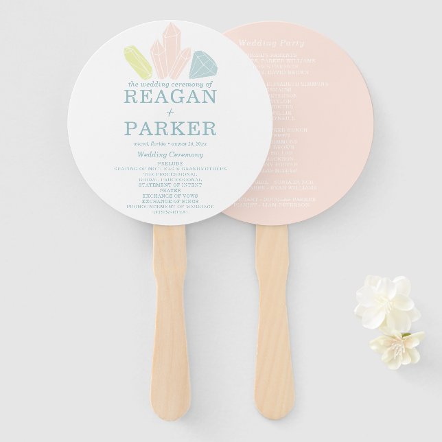 Gem Stones Modern Pastel Pink Wedding Hand Fan (Front and Back)