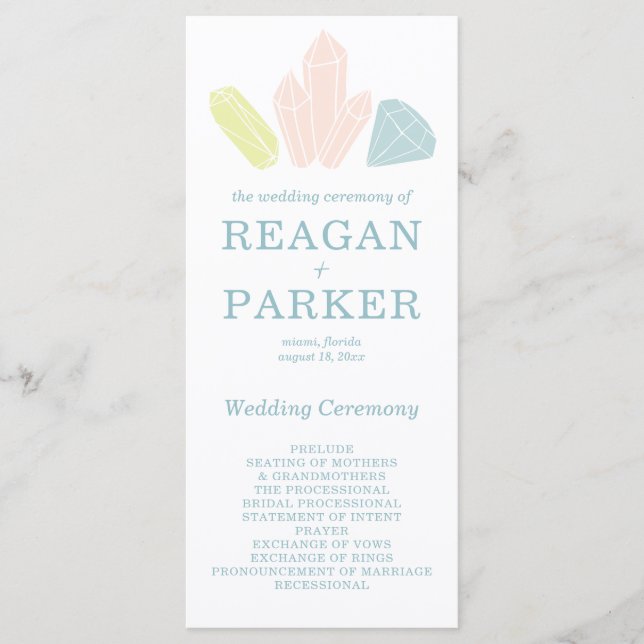 Gem Stones Modern Pastel Pink Wedding Program (Front)