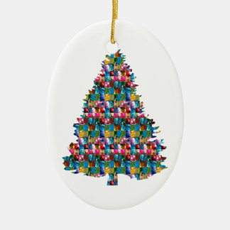GEM studded XMAS Tree :  Merry Christmas Ceramic Ornament