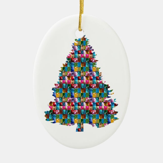 GEM studded XMAS Tree :  Merry Christmas Ceramic Ornament (Front)