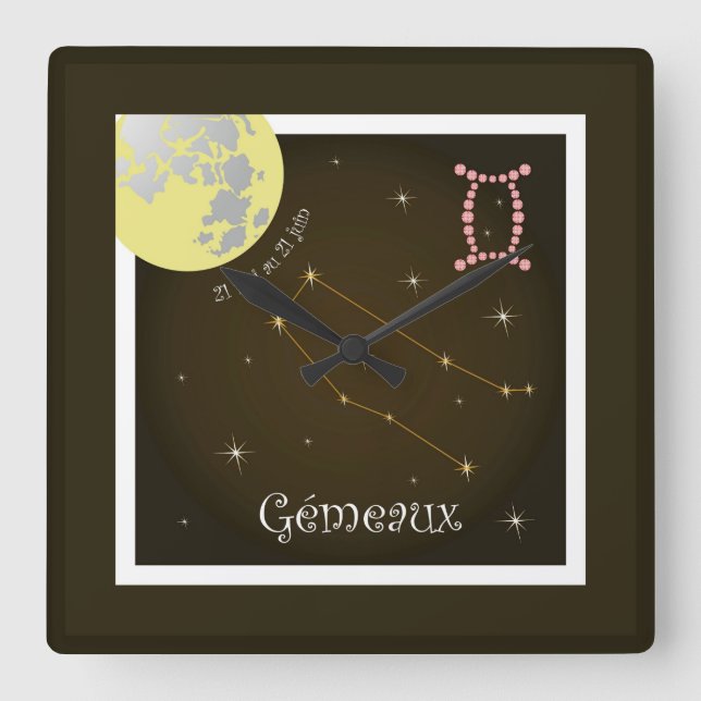 Gémeaux 21 May at 21 June Square Wall Clock (Front)