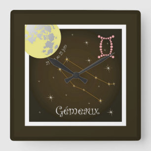Gémeaux 21 May at 21 June Square Wall Clock