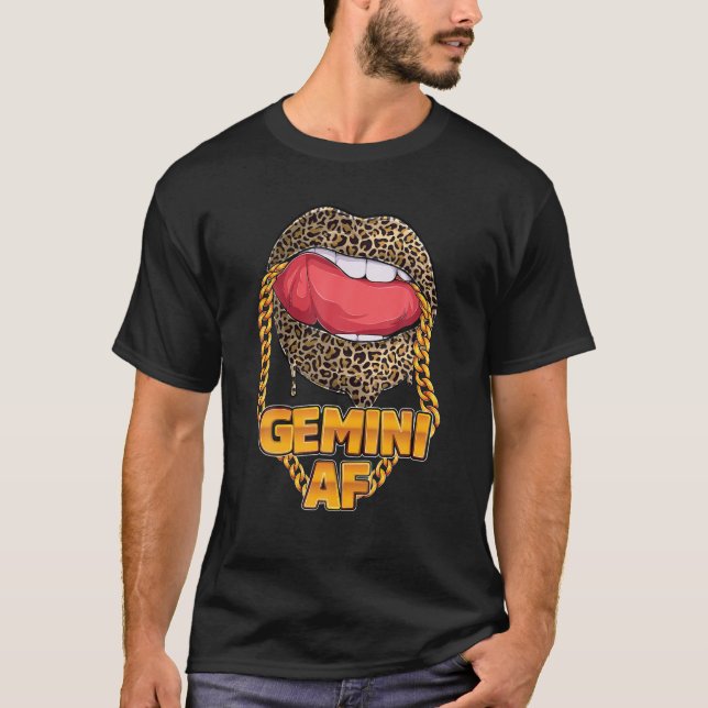 Gemini Af Girl Juicy Lips Leopard Astrology Zodiac T-Shirt (Front)