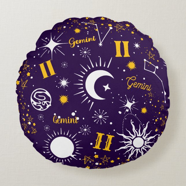 Gemini astrology birth sign zodiac universe round pillow (Front)