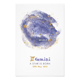 Gemini Baby Name Zodiac Starry Nursery Poster