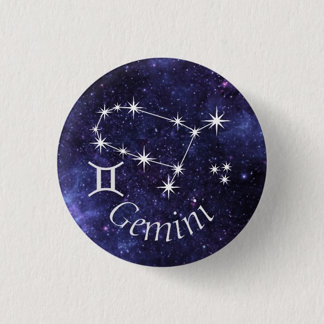 Gemini Badge, Zodiac Horoscope Badge 1 Inch Round Button (Front)