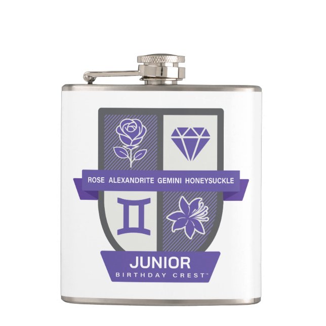 Gemini Birthday Crest™ for June 1-21 Hip Flask (Front)