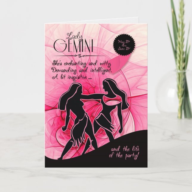 Gemini Birthday for Her Pink May 21st and June 21 Card (Front)
