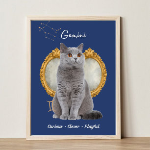 Gemini Cat Art Print, Zodiac Cat Poster