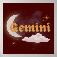 Gemini Celestial Moon Cloud Stars Astrology Art