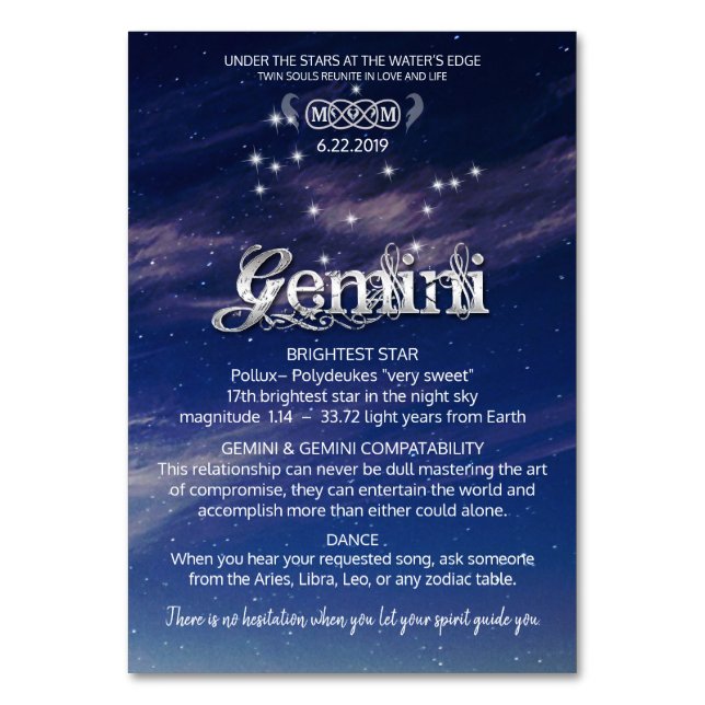 Gemini Centerpiece Table Card (Front)