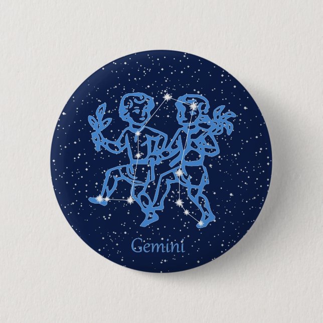 Gemini Constellation and Zodiac Sign with Stars 2 Inch Round Button (Front)