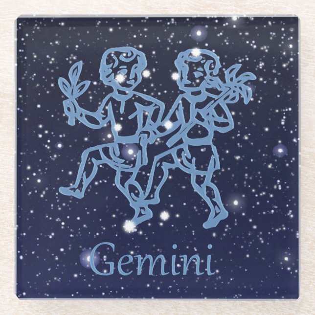 Gemini Constellation and Zodiac Sign with Stars Glass Coaster (Front)