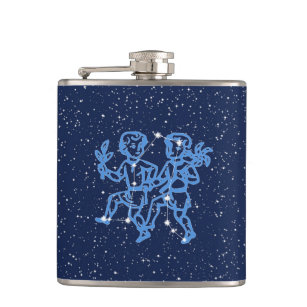 Gemini Constellation and Zodiac Sign with Stars Hip Flask