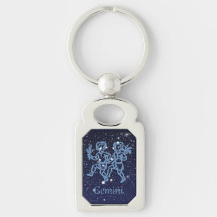 Gemini Constellation and Zodiac Sign with Stars Keychain