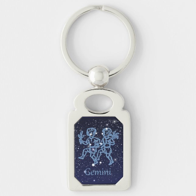 Gemini Constellation and Zodiac Sign with Stars Keychain (Front)
