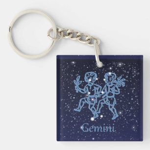 Gemini Constellation and Zodiac Sign with Stars Keychain
