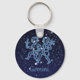 Gemini Constellation and Zodiac Sign with Stars Keychain