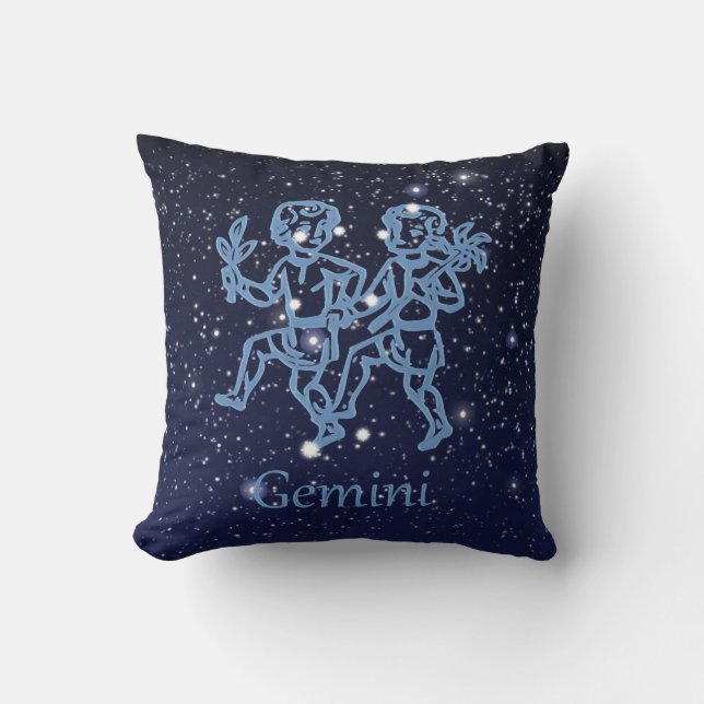 Gemini Constellation and Zodiac Sign with Stars Throw Pillow (Front)