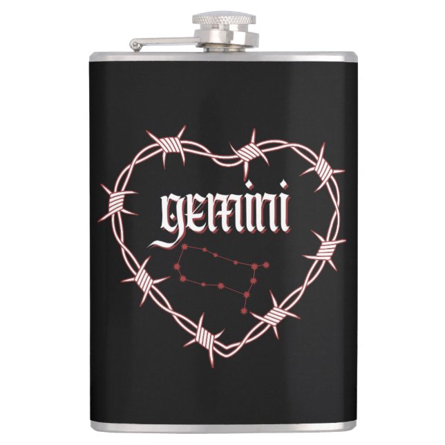 Gemini Constellation Gothic Dark Celestial Edgy Hip Flask (Front)