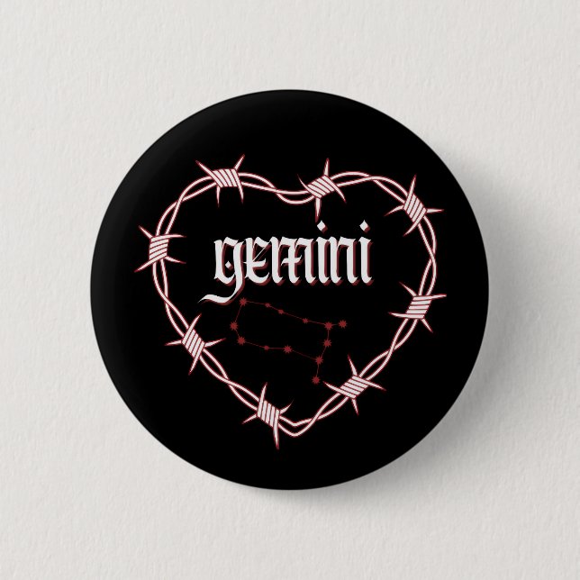 Gemini Constellation Gothic Edgy Birthday 2 Inch Round Button (Front)
