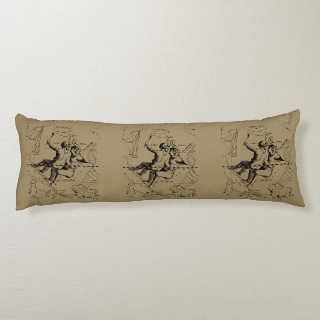 Gemini Constellation Hevelius 1690 Engraving Body Pillow (Back)