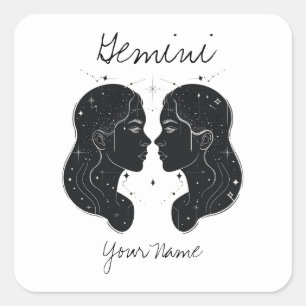 Gemini Constellation Line Art Square Sticker