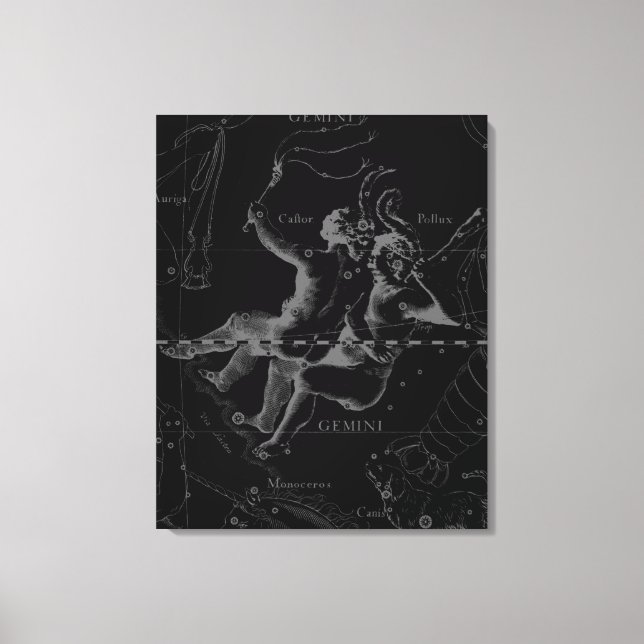 Gemini Constellation Map Engraving by Hevelius Canvas Print (Front)
