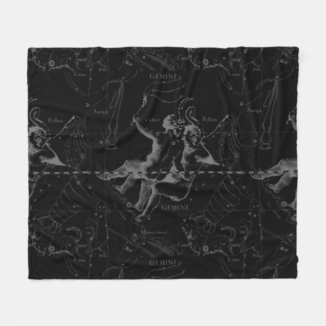 Gemini Constellation Map Engraving by Hevelius Fleece Blanket (Front (Horizontal))