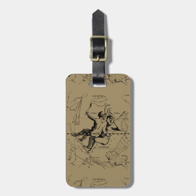 Gemini Constellation Map Engraving by Hevelius Luggage Tag (Front Vertical)