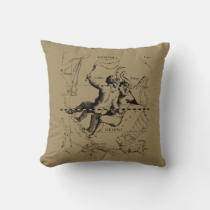 Gemini Constellation Map Engraving by Hevelius Throw Pillow