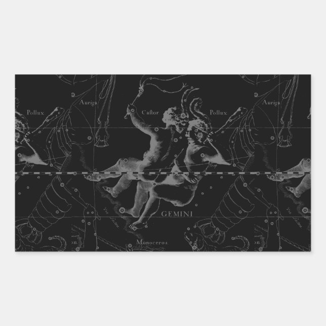 Gemini Constellation Map Hevelius 1690 on Black Sticker (Front)