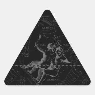 Gemini Constellation Map Hevelius 1690 on Black Triangle Sticker