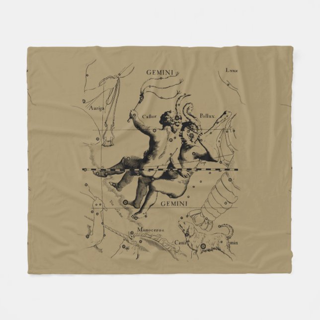 Gemini Constellation Map Hevelius circa 1690 Fleece Blanket (Front (Horizontal))