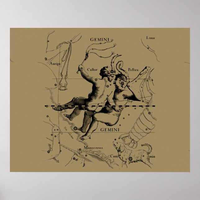 Gemini Constellation Map Hevelius circa 1690 Poster (Front)