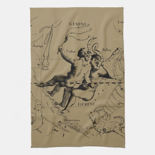 Gemini Constellation Zodiac Hevelius 1690 Kitchen Towel (Vertical)