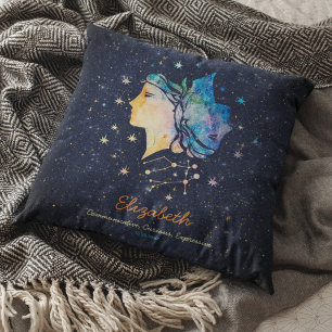 Gemini Constellation Zodiac Watercolor Star Galaxy Throw Pillow