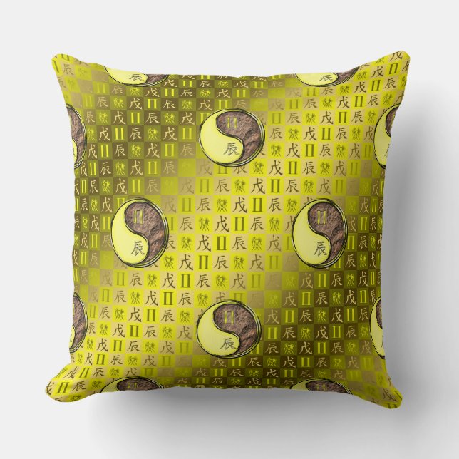 Gemini & Earth Dragon Throw Pillow (Front)