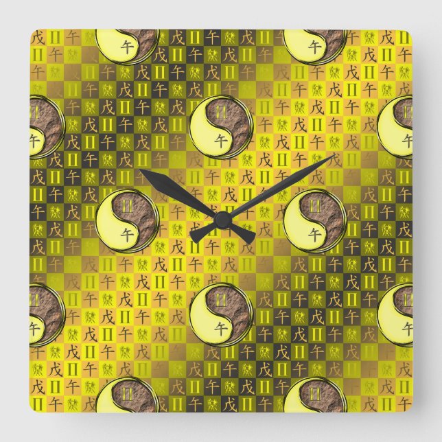 Gemini & Earth Horse Square Wall Clock (Front)