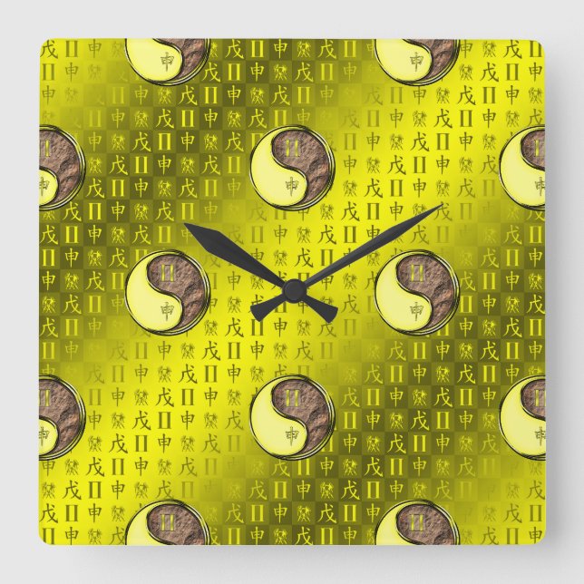 Gemini & Earth Monkey Square Wall Clock (Front)