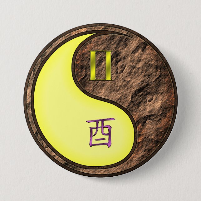 Gemini & Earth Rooster 3 Inch Round Button (Front)