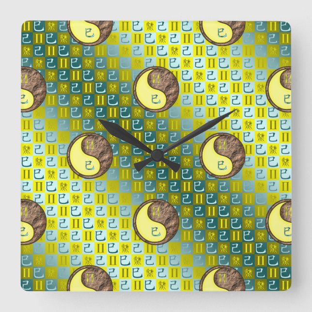 Gemini & Earth Snake Square Wall Clock (Front)