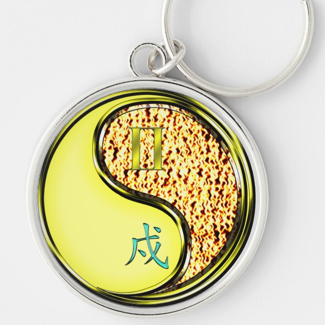 Gemini & Fire Dog Keychain (Front)