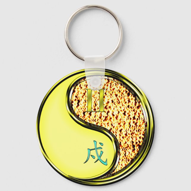 Gemini & Fire Dog Keychain (Front)