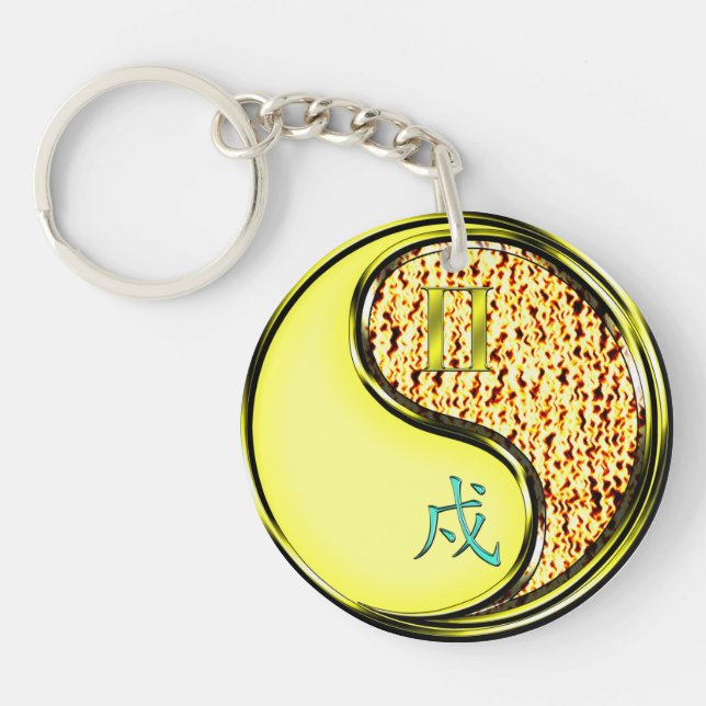 Gemini & Fire Dog Keychain (Front)