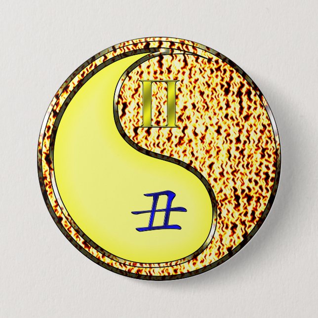 Gemini & Fire Ox 3 Inch Round Button (Front)