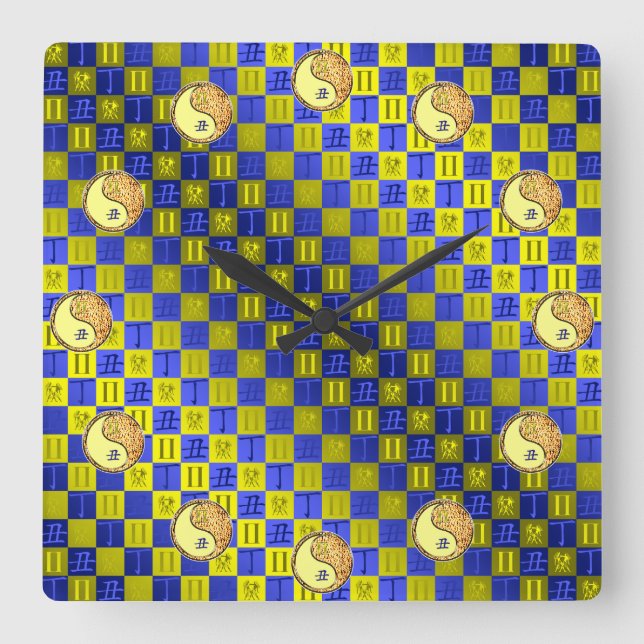Gemini & Fire Ox Square Wall Clock (Front)