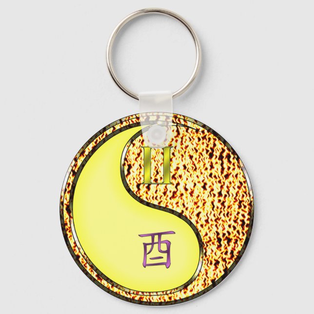 Gemini & Fire Rooster Keychain (Front)