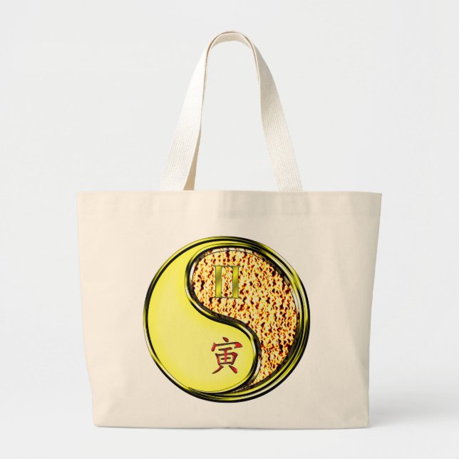 Gemini & Fire Tiger Large Tote Bag (Front)
